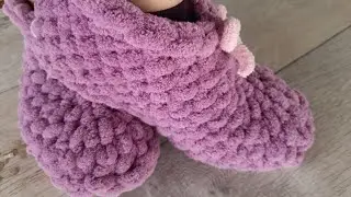 Домашние тапочки из пуффи (юмшок уй пайпокларини тукиш) кулда энг осон усули