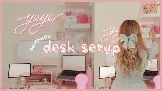 AESTHETIC DESK SETUP | Cozy + Minimal | Pink & White Soft Pastel| Cute Desk & Shelf Organization 🖥