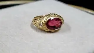 Rubellite with Brilliant Cut Diamond 14k Gold Ring #kjewelryaccessories #jewelry