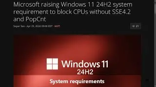 Microsoft raising Windows 11 24H2 system requirement to block CPUs without SSE4.2 and PopCnt