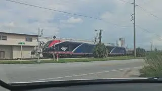 Amtrak 92 departing Winter Haven, Aug 10 2024.  Great Horn show!