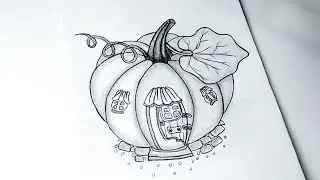 How To Draw Pumpkin House | Easy Way To Draw a Pumpkin For Beginners | Pencil Crayon