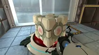 Incinerating the companion cube.