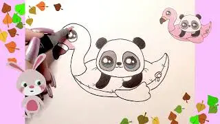 Kawaii. Dibujos para dibujar. Dibujos cute para hacer muy fácil. Panda en un flotador