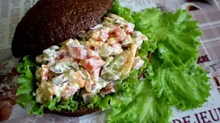 Ciabatta sandwich with fish and vegetables with cottage cheese