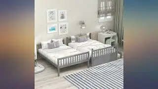 Twin Over Twin Bunk Bed with Trundle, Wooden Bunk Bed Frame with 3 Drawers for review