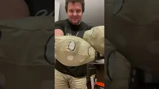Checking out the new inflatable paw samples for the fox/pup suits