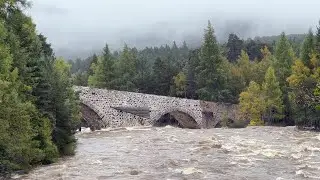 River Dee and Clunie flooding around Deeside after heavy rainfall in Scotland 8th October 2023