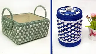 Recycling plastic and cardboard // Beautiful wicker basket for storing household items