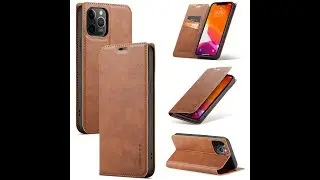 Cowhide Leather Case for iPhone Card Holder / Stand Cases with Strap Solid Colored Protective Cover