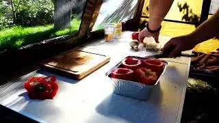 Stuffed peppers baked on the grill.