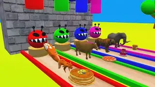Fountain Crossing Animal Game Challenge | Cow Elephant Tiger Squirrel Gorilla | Wild Animals