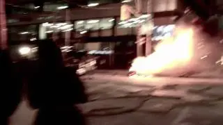 A terrible accident and the car on fire!