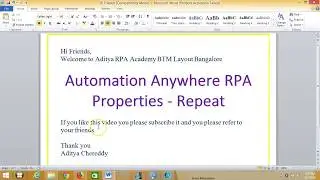 Automation Anywhere RPA - Properties - Repeat - Aditya RPA BTM Layout