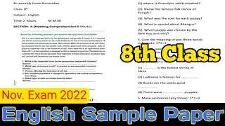 8th Class English Sample Question Paper for November Exam 2022