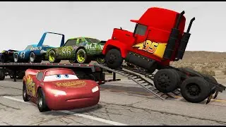 Flatbed Truck Mcqueen & Friends | Transportation with Truck - Train vs Truck #2 - BeamNG.Drive