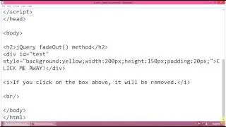 jQuery Example: Using jQuery fadeOut() method to fade out a div on click