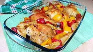 Great light dinner. Baked chicken with apples and bell peppers