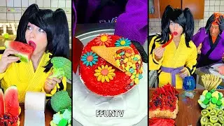 Ice cream challenge! Red food vs green food mukbang