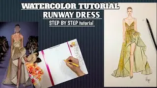 Watercolor Medium || How to draw Runway Dress || Silk Dress || Fashion illustration