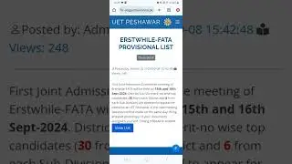 UET PESHAWAR ERSTWHILE FATA SEATS ADMISSION PROCESS (7 September 2024)