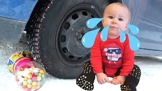 RECKLESS JOKER Crushes SpiderBaby Gumball Machine Under Car! w/ Spiderman Frozen Elsa Hulk Superhero
