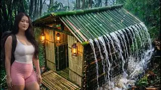 Building Bamboo House in Extreme Storm | Beautiful Girl Builds a Shelter Alone