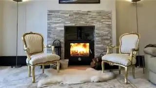 Ribeye Steak inside the firebox of 16kw Woodburning stove on cast iron grate. 4K VIDEO
