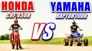 HONDA CRF450R VS. YAMAHA RAPTOR 700R! THE SHOWDOWN! MUST WATCH!