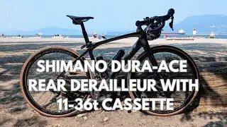 Shimano Dura-ace 11speed rear derailleur with 11-36t cassette.
