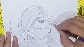 very easy  cute girl drawing step by step|circle Scenery with girl||face girl drawing for beginners