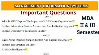 MBA II: Semester Management Information System - Important Questions for 2022
