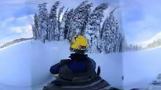 Silebt Pass snowmobile trail in and summit lake snowmobiling 360 video