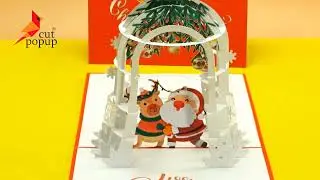 Deer and Santa Claus Xmas Greeting 3D Cut Pop Up Card