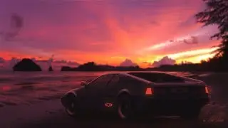 Bmw M1 Retrowave Beach Sunset - Timelapse