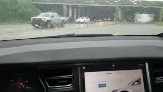 Tesla Deep Water Driving & Autopilot In Heavy Rain!!  Trailer Mode Enabled!?!?