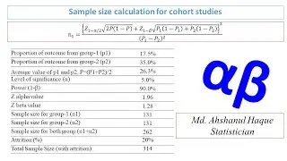 Sample size calculation for cohort studies || MS Excel