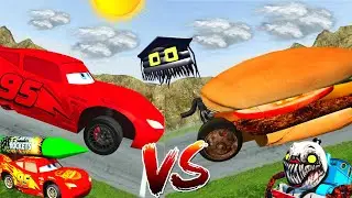 Big and Small Lightning McQueen and Big Burger VS House Head || Beamng Drive