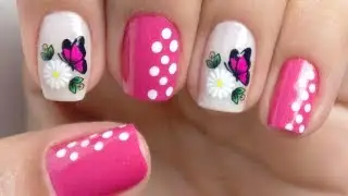 Unhas Decoradas Borboleta Rosa