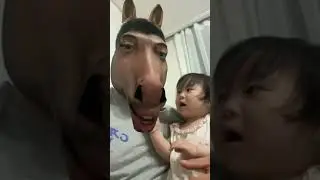 Cute baby scared watching horse effect on her dads face🤣🤣 #shorts #viral #status