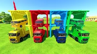 COLOR OLD MINIBUS TRANSPORTING WITH HUGE  TRUCKS Farming Simulator 22