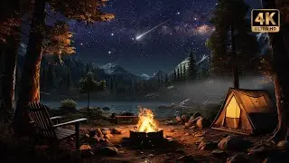 Cozy Camping with Shooting Stars, Crackling Campfire, & Nature Ambience | 4K ⛺️🔥💫