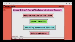 Getting started with Octave Online: format command, Elementary Math built-in Functions, Variable