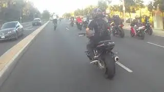 Cop and Wheelie Biker Flip Each Other Off