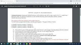 program 9 (10) VIDEO 2 - number game with class member functions (fall 2021)