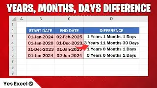 Get Days, Months, and Years Between Dates in Excel