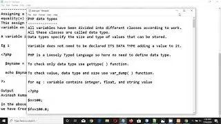 VARIABLES AND DATA TYPE IN PHP