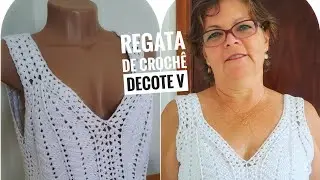 Regata de crochê, decote V, linda
