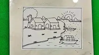 boat scenery drawing easy / scenery drawing easy