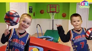 Pretend Play Harlem Globetrotters Basketball! Kids Imagine and Exercise with CRAZY Stunts!